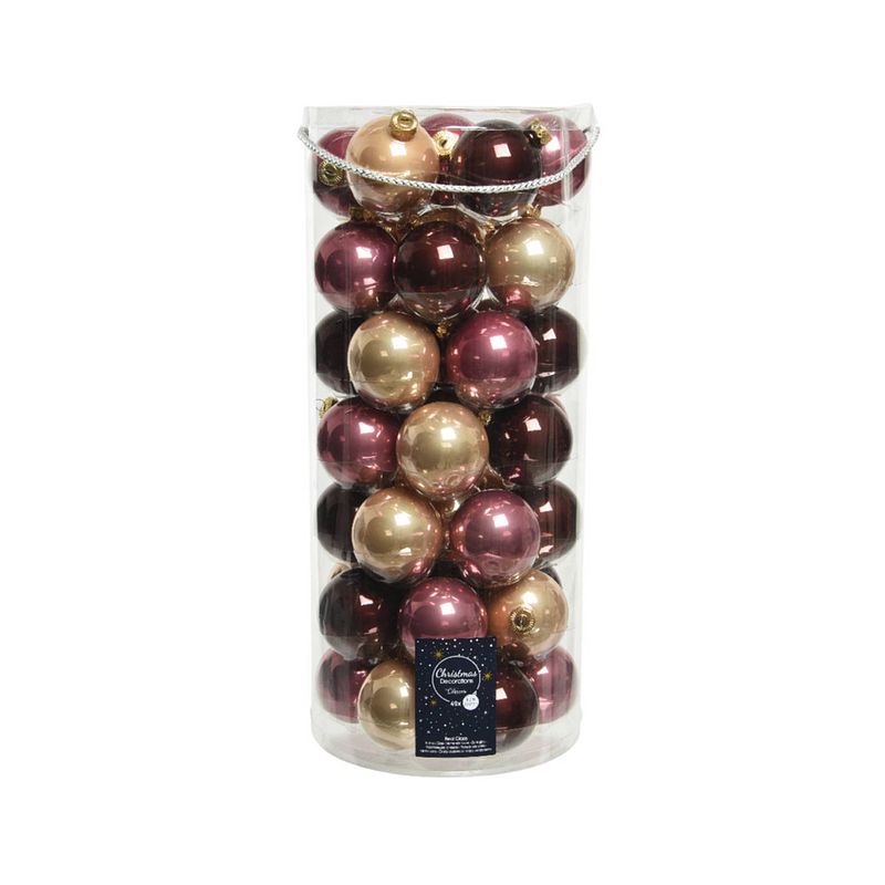 Foto van 49x stuks glazen kerstballen roze/lichtbruin/donkerbruin 6 cm glans en mat - kerstbal