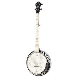 Foto van Ortega falcon series 5-string lefthanded banjo transparent charcoal linkshandige elektrisch-akoestische banjo met gigbag