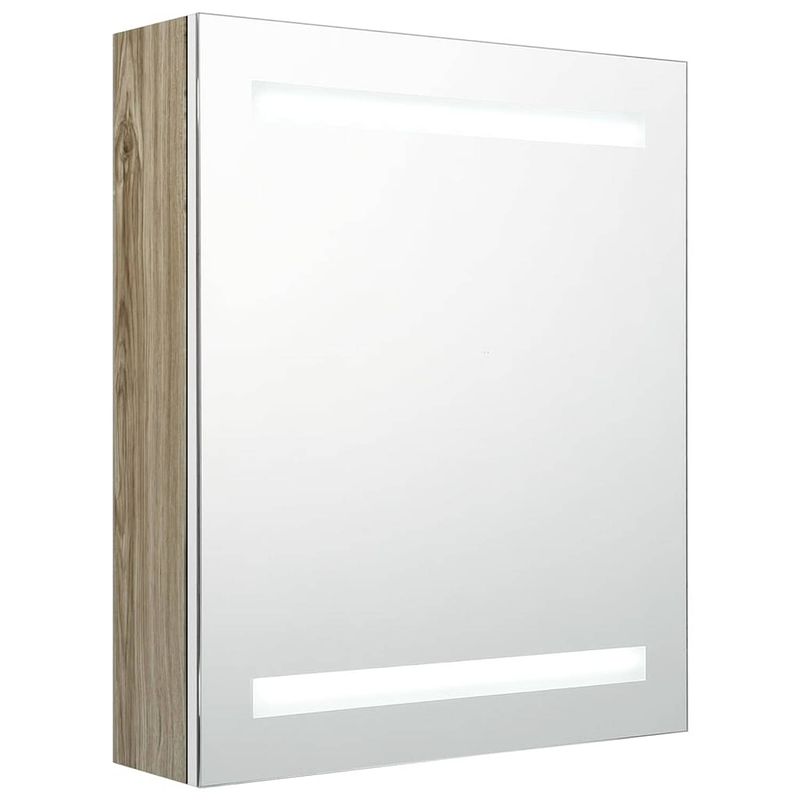 Foto van Vidaxl badkamerkast met spiegel en led 50x14x60 cm wit eikenkleurig