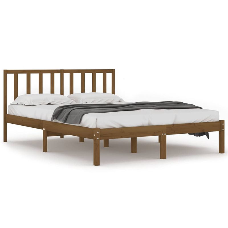 Foto van Vidaxl bedframe massief grenenhout honingbruin 135x190 cm 4ft6 double