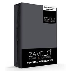 Foto van Zavelo hoeslaken velours antraciet - fluweel zacht - 30 cm hoekhoogte - rondom elastiek - velvet -lits-jumeaux (190/2...