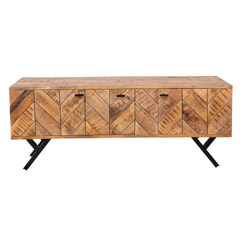 Foto van Clayre & eef dressoir 130x40x51 cm bruin hout metaal ladekast opbergkast tv kast bruin ladekast opbergkast