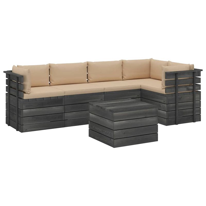 Foto van Vidaxl 6-delige loungeset met kussens pallet massief grenenhout