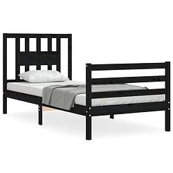 Foto van The living store bedframe massief grenenhout - zwart - 205.5 x 95.5 x 100 cm - multiplex lattenbodem