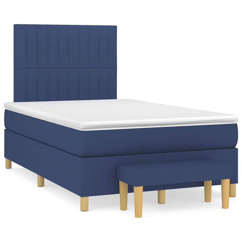 Foto van Vidaxl boxspring met matras stof blauw 120x200 cm