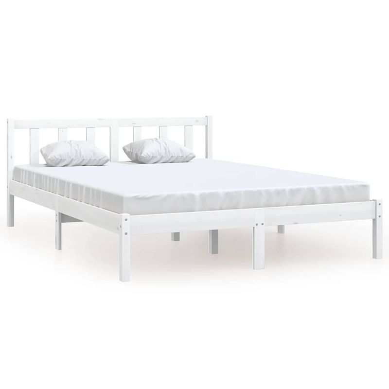 Foto van The living store bedframe - houten - 205.5 x 155.5 x 69.5 cm - wit - 150 x 200 cm - matras niet inbegrepen