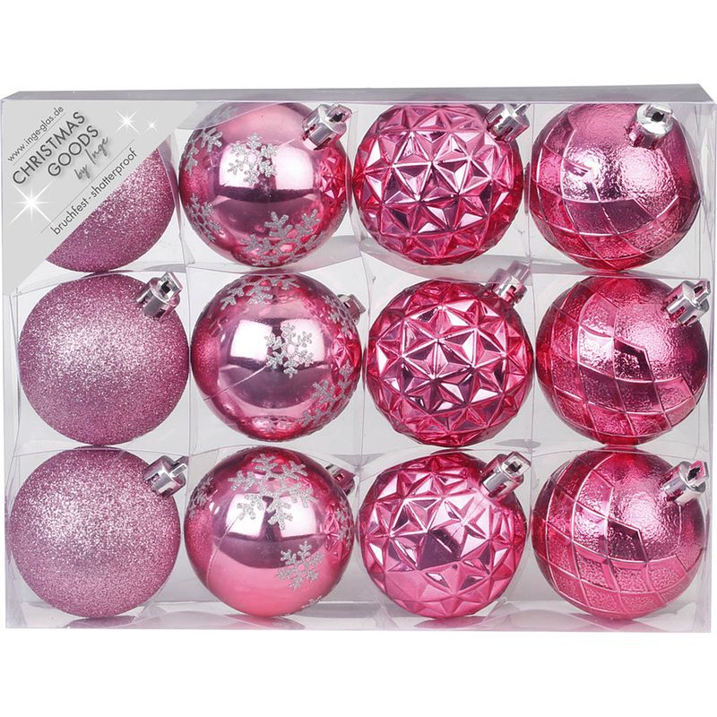 Foto van Set van 36x luxe roze kerstballen 6 cm kunststof mat/glans - kerstbal