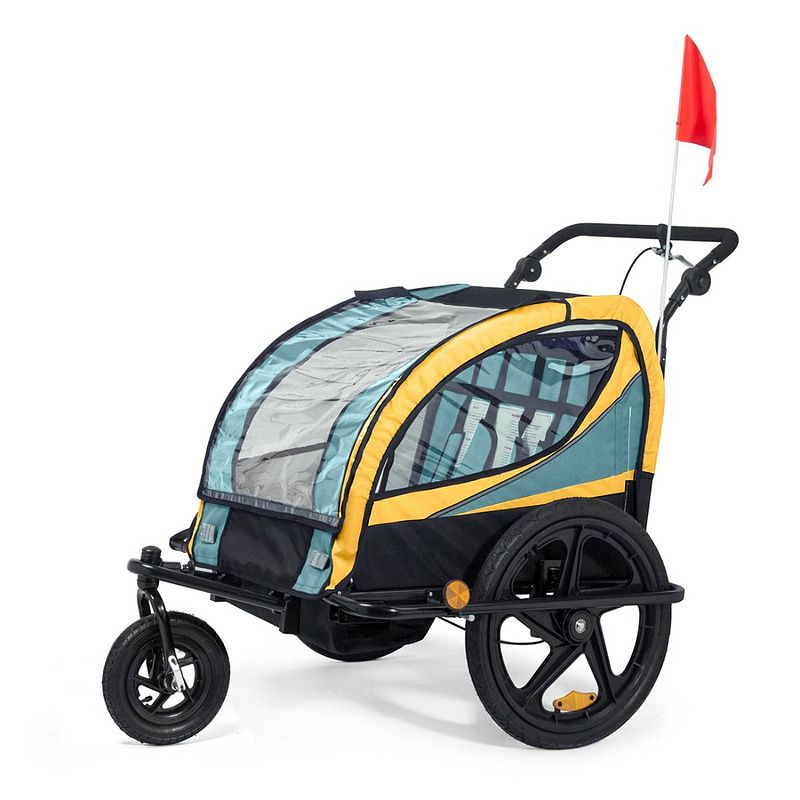 Foto van Samax 360° draaibare fietskar 2 in 1 jogger - in blauw / geel - zwart frame