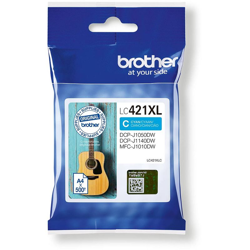 Foto van Brother inktcartridge, 500 pagina'ss, oem lc-421xlc, cyaan 5 stuks