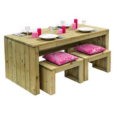 Foto van Outdoor life picknicktafel - naturel - 4-delig - leen bakker