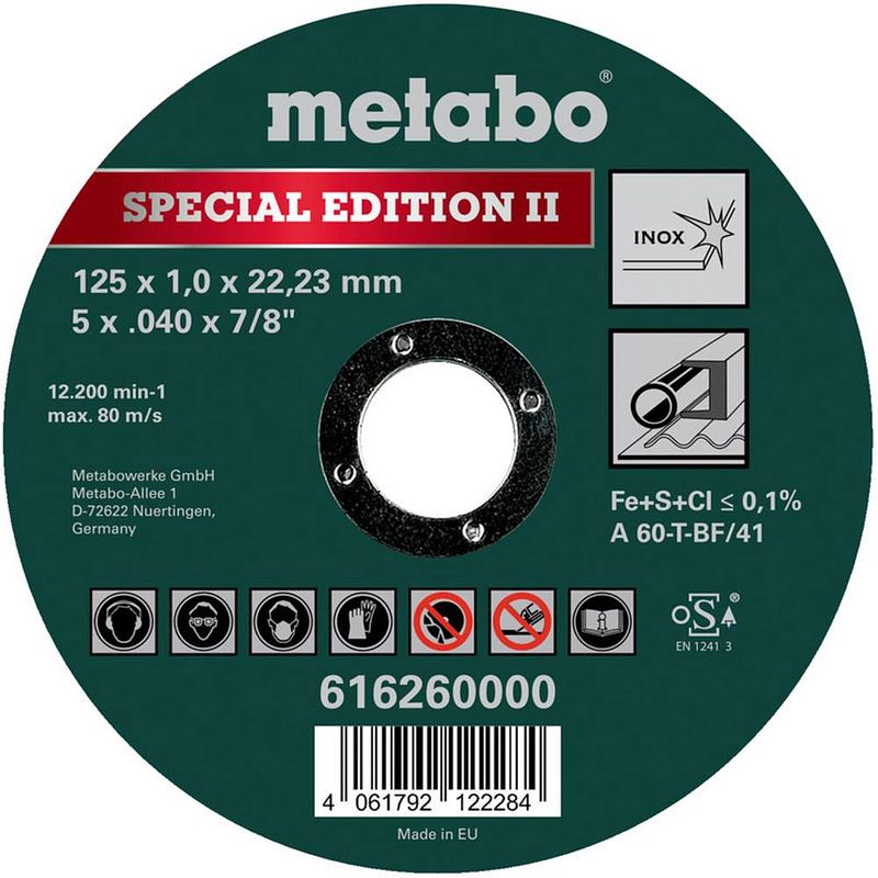 Foto van Metabo metabowerke 616260000 doorslijpschijf recht 125 mm 22.23 mm 1 stuk(s)