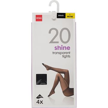 Foto van Hema panty shine transparent 20 denier zwart maat l 44/46 4 stuks bij jumbo