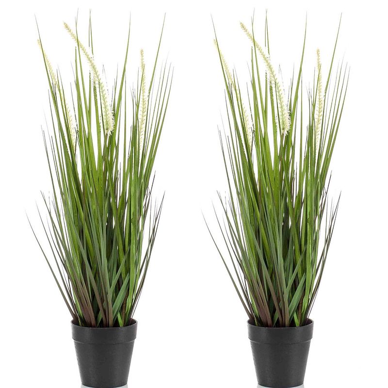 Foto van Set van 2x stuks kunstplanten groen gras sprieten 53 cm. - kunstplanten