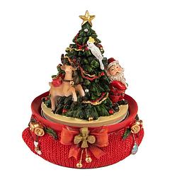 Foto van Haes deco - muziekdoos kerstboom ø 12x14 cm - rood - kerst figuur, kerstdecoratie