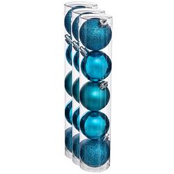 Foto van 15x stuks kerstballen turquoise blauw glans en mat kunststof 5 cm - kerstbal