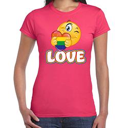 Foto van Bellatio decorations gay pride shirt - love - regenboog - dames - rozea  2xl - feestshirts