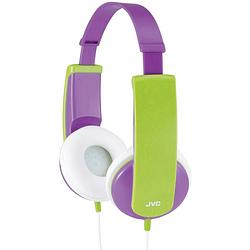 Foto van Jvc ha-kd5-v-e on ear koptelefoon kabel kinderen lila, groen volumebegrenzing, lichtgewicht