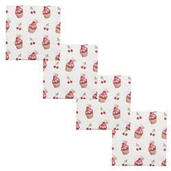 Foto van Haes deco - set van 4 wegwerpservetten - 33x33 cm (20 stuks in verpakking) - papier - cherry cupcake