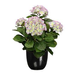 Foto van Hortensia kunstplant/kunstbloemen 45 cm - paars/groen - in pot zwart glans - kunstplanten