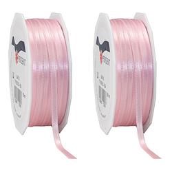 Foto van 2x luxe hobby/decoratie roze satijnen sierlinten 0,6 cm/6 mm x 50 meter - cadeaulinten