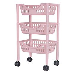 Foto van Keukentrolley - 3-laags - roze - kunststof - 39 x 26,5 x 66,5 cm - opberg trolley