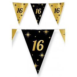 Foto van 3x stuks leeftijd verjaardag feest vlaggetjes 16 jaar geworden zwart/goud 10 meter - vlaggenlijnen