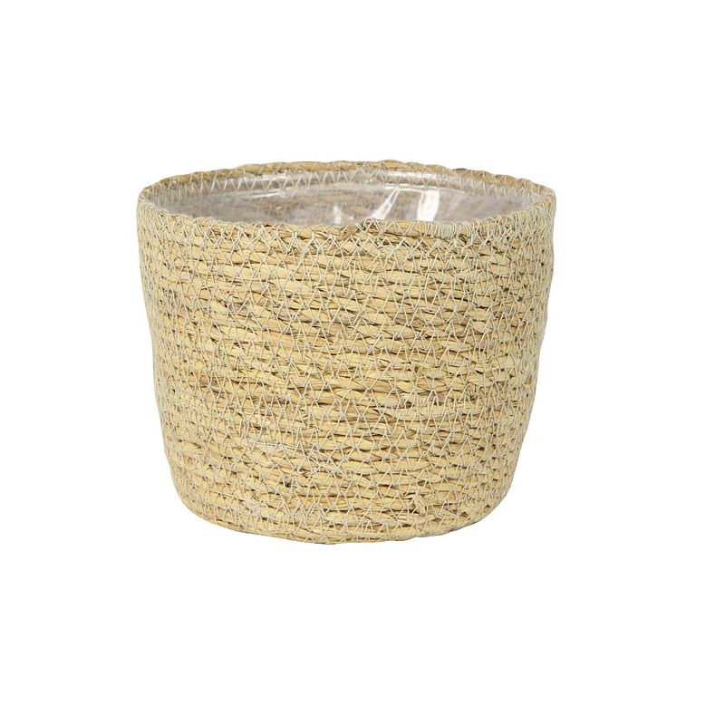 Foto van Plantenpot/bloempot van jute/zeegras diameter 15 cm en hoogte 12 cm creme beige - plantenpotten