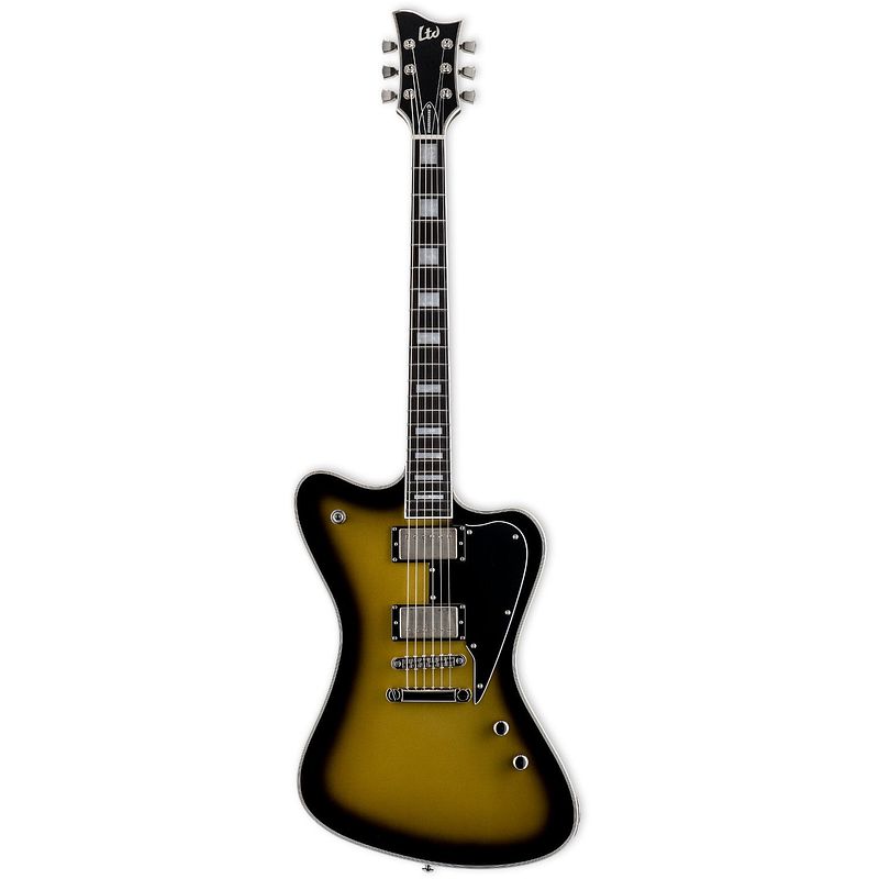 Foto van Esp ltd sparrowhawk vintage silver sunburst bill kelliher signature elektrische gitaar met koffer