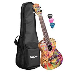 Foto van Cascha hh 2607 art series flowers concert ukelele massief spar bovenblad met gigbag