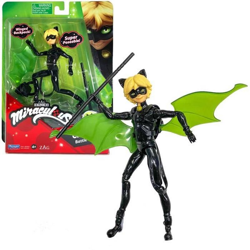 Foto van Bandai miraculous ladybug - minipoppetje 12 cm: cat noir en zijn uitrusting