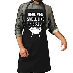 Foto van Real men smell like bbq barbeue / keuken schort zwart voor heren - feestschorten