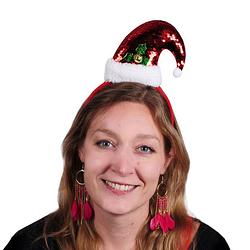 Foto van Kerstmuts haarband/diadeem met pailletten - verkleedattributen