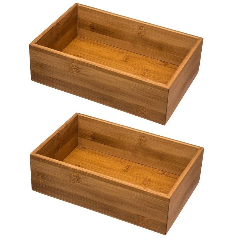 Foto van Set van 2x stuks bestekbakken/keuken organizers 1-vaks tidy smart bamboe 23 x 15 x 7 cm - bestekbakken