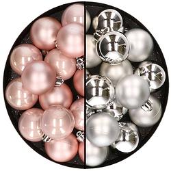 Foto van 32x stuks kunststof kerstballen mix van lichtroze en zilver 4 cm - kerstbal