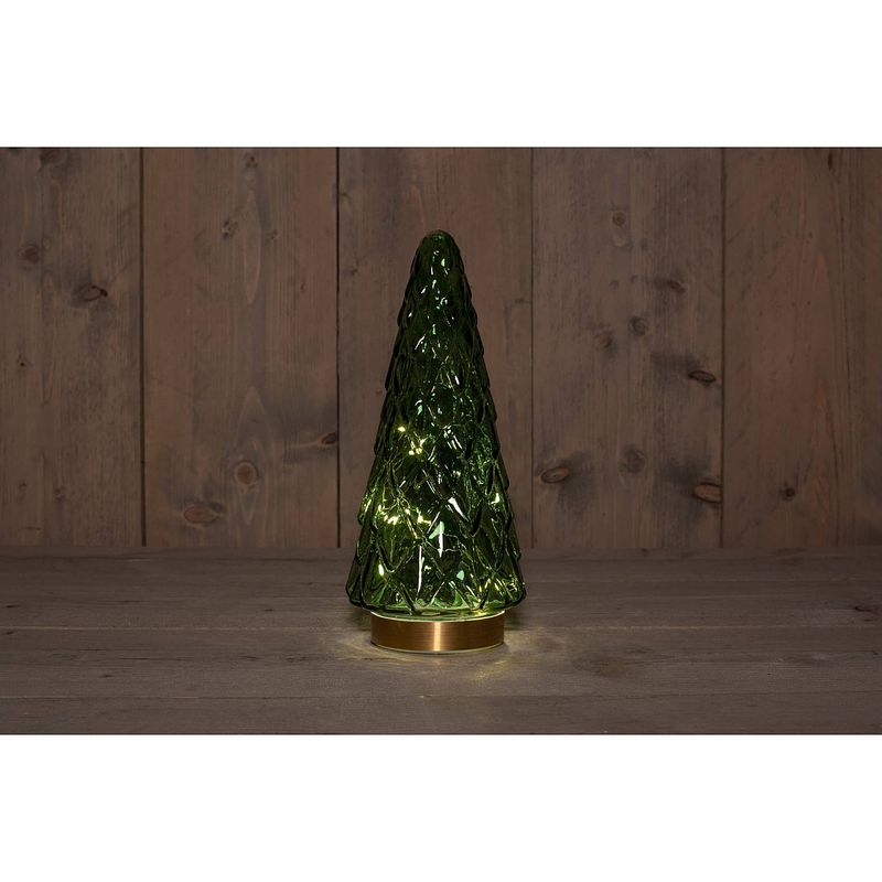 Foto van Anna'ss collection - b.o.t. tree glass 13x28,5 cm green with golden base 10led