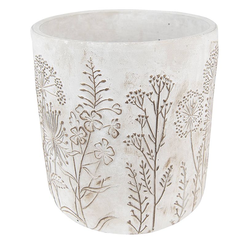 Foto van Clayre & eef bloempot ø 17*18 cm beige steen rond plantenpot decoratie pot beige plantenpot decoratie pot