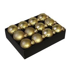 Foto van 12x luxe glazen gouden sneeuwvlokken/sterren kerstballen 7,5 cm - kerstbal