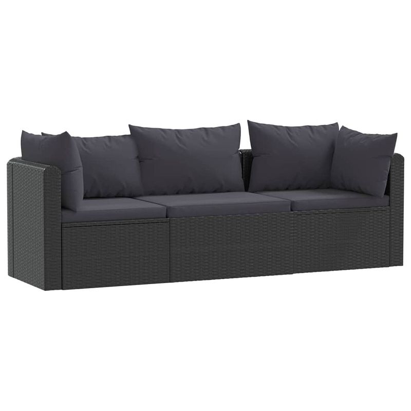 Foto van Vidaxl 3-delige loungeset met kussens poly rattan zwart