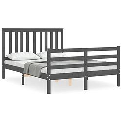 Foto van The living store bed the living store massief grenenhouten bedframe 205.5 x 125.5 x 101 cm - grijs