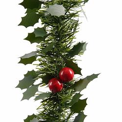 Foto van 2x kerstslinger guirlande/ dennen slinger groen hulst 270 cm