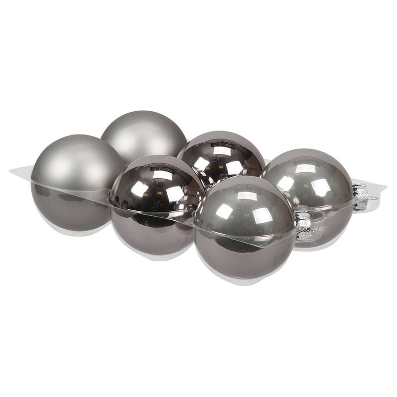 Foto van 6x stuks glazen kerstballen titanium grijs 8 cm mat/glans - kerstbal