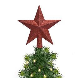 Foto van Kunststof piek kerst ster rood met glitters h19 cm - kerstboompieken