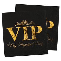 Foto van Santex vip thema feest servetten - 20x stuks - 33 x 33 cm - papier - goud/zwart themafeest - feestservetten