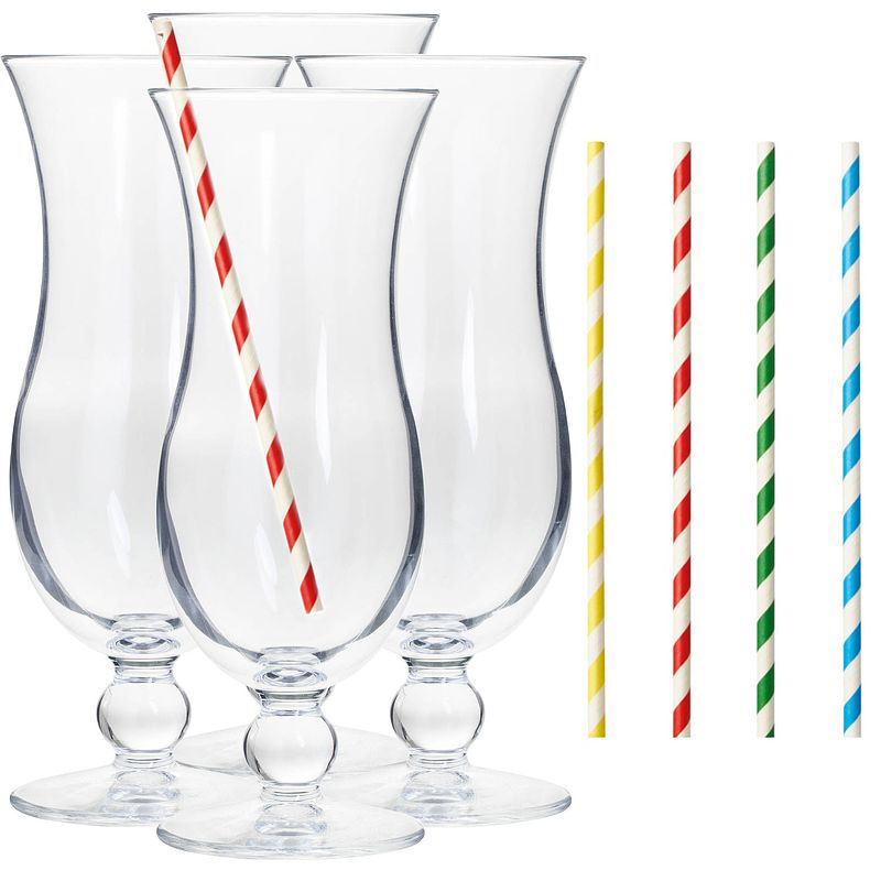 Foto van Cocktail set van 4x cocktail glazen en 100x duurzame rietjes - 440 ml - drinkglazen