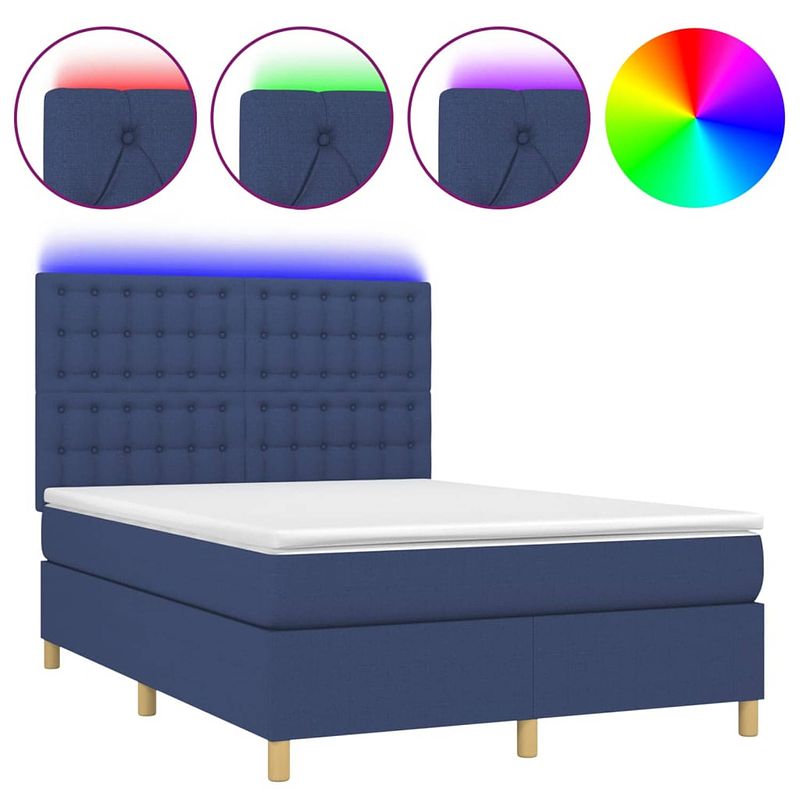 Foto van Vidaxl boxspring met matras en led stof blauw 140x190 cm