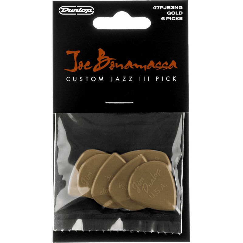 Foto van Dunlop 47pjb3ng joe bonamassa custom jazz iii plectrumset (6 stuks)