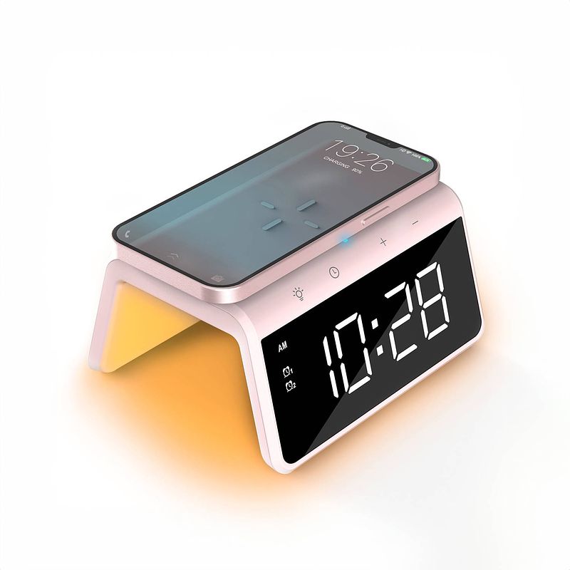 Foto van Caliber caliber digitale wekker - wekker met draadloze oplader - digitale klok - dimbaar - twee alarmen - geschikt als