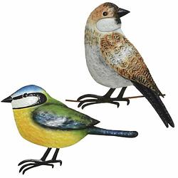Foto van Decoratie vogels/muurvogels huismus en pimpelmees voor in de tuin 38 cm - tuinbeelden