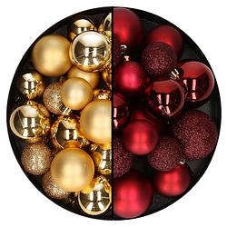 Foto van Kerstballen 60x stuks - mix donkerrood/goud - 4-5-6 cm - kunststof - kerstbal