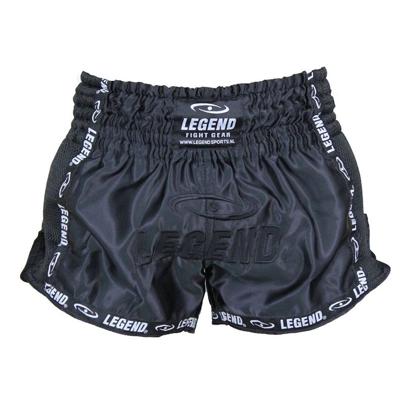 Foto van Legend sports kickboksshort trendy unisex satijn/mesh zwart mt xs